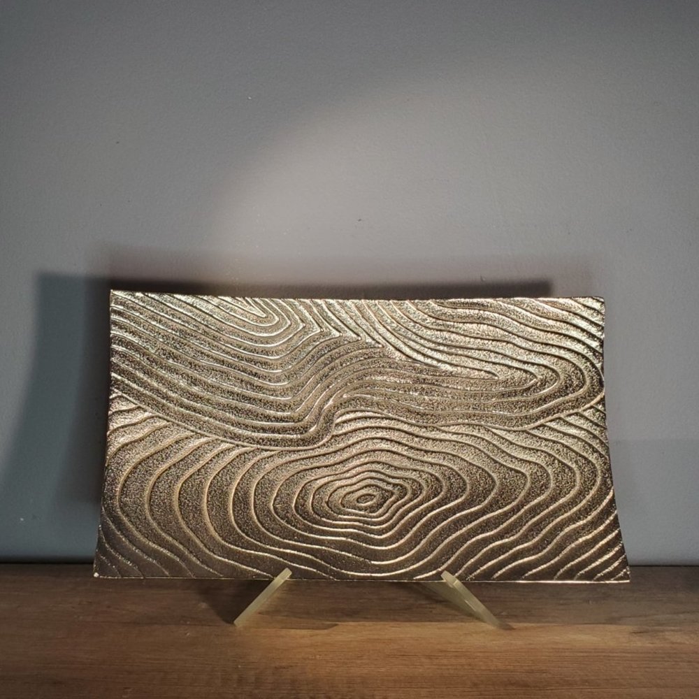 DRAMATIC HANDMADE ORGANIC RECTANGULAR PEWTER METAL BOWL